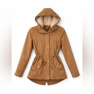 Collection B Tan Sherpa Lined Hooded Utility Anorak Jacket Coat Size XS